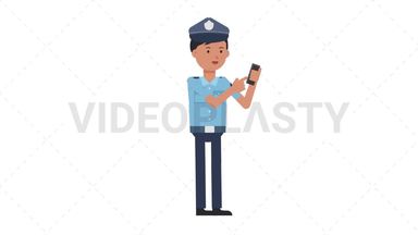 Asian Policeman Using Phone Stock Animation