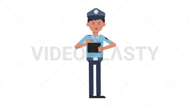 Asian Policeman Using Tablet Happy Stock Animation