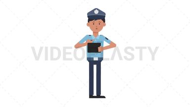 Asian Policeman Using Tablet Sad Stock Animation