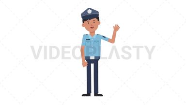 Asian Policeman Waving Stock Animation