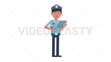 Asian Policeman Writing on Clipboard Stock Animation