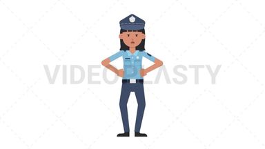 Asian Policewoman Angry Stock Animation