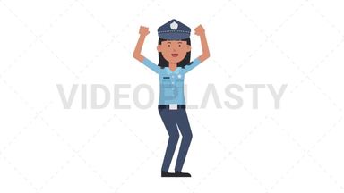 Asian Policewoman Cheer Stock Animation