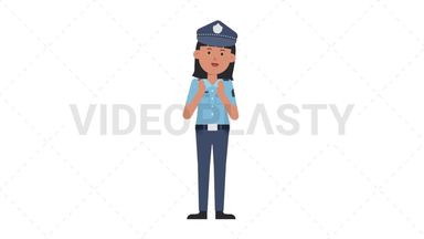 Asian Policewoman Clapping Stock Animation