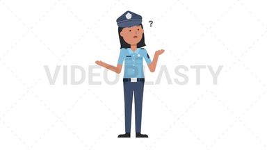 Asian Policewoman Confused Stock Animation