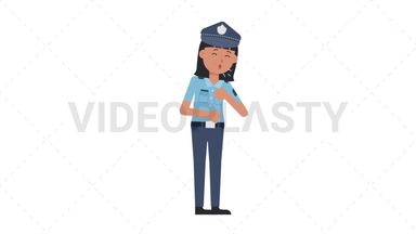 Asian Policewoman Coughing Stock Animation