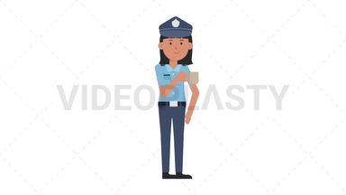 Asian Policewoman Drinking Coffee Stock Animation