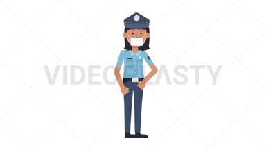 Asian Policewoman Face Mask Coughing Stock Animation