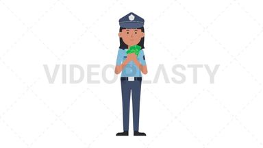 Asian Policewoman Holding Cash Stock Animation