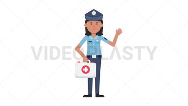 Asian Policewoman Holding First Aid Kit Stock Animation