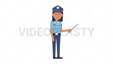 Asian Policewoman Holding Pointer Stick Stock Animation