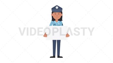 Asian Policewoman Holding Poster Stock Animation