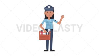 Asian Policewoman Holding Toolbox Stock Animation