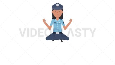 Asian Policewoman Meditating Stock Animation
