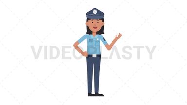 Asian Policewoman Ok Stock Animation