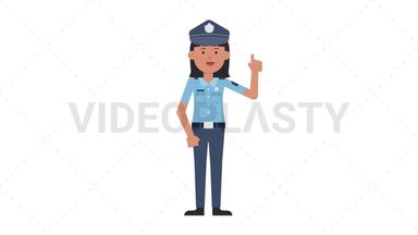 Asian Policewoman Pointing Above Stock Animation
