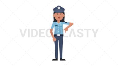 Asian Policewoman Pointing Below Stock Animation