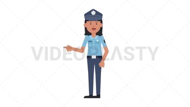 Asian Policewoman Pointing Left Stock Animation