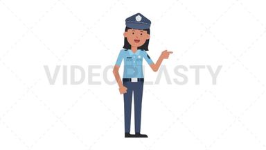 Asian Policewoman Pointing Right Stock Animation