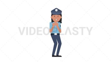 Asian Policewoman Scared Stock Animation