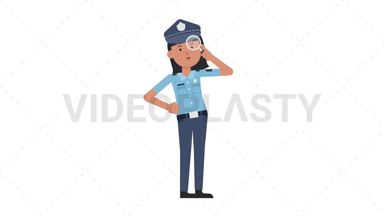 Asian Policewoman Searching with a Magnifying Glass Stock Animation