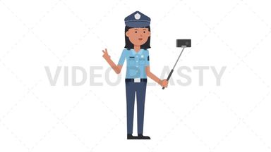 Asian Policewoman Selfie Stick Stock Animation