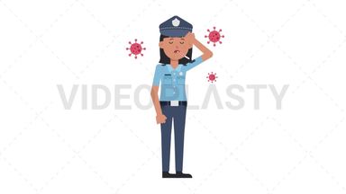 Asian Policewoman Sick with Covid Stock Animation