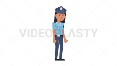 Asian Policewoman Sleepy Stock Animation