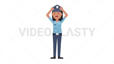 Asian Policewoman Stressed Stock Animation