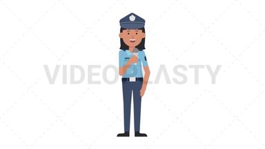 Asian Policewoman Talking on Microphone Stock Animation