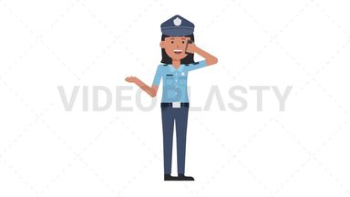 Asian Policewoman Talking on the Phone Happy Stock Animation