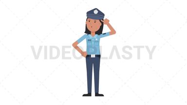 Asian Policewoman Thinking Stock Animation