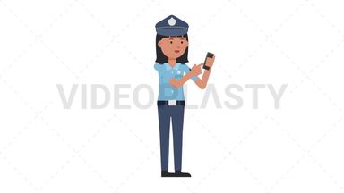 Asian Policewoman Using Phone Stock Animation