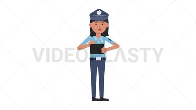 Asian Policewoman Using Tablet Happy Stock Animation
