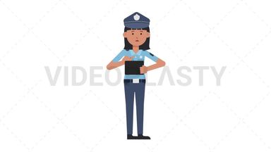 Asian Policewoman Using Tablet Sad Stock Animation