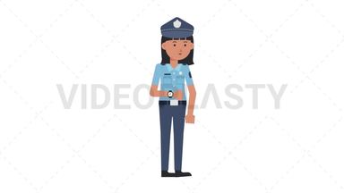 Asian Policewoman Waiting Stock Animation