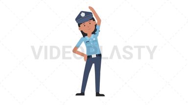 Asian Policewoman Warmup Exercise Stock Animation