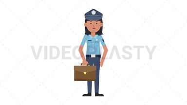 Asian Policewoman Waving with Briefcase Stock Animation