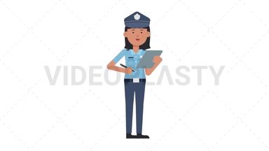 Asian Policewoman Writing on Clipboard Stock Animation