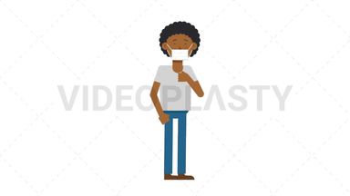 Black Casual Man Coughing Face Mask Stock Animation