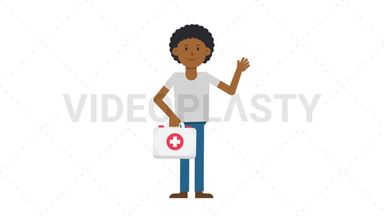 Black Casual Man Holding First Aid Kit Stock Animation
