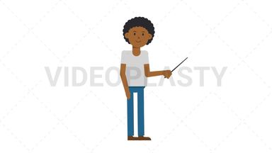 Black Casual Man Holding Pointer Stick Stock Animation