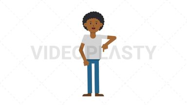 Black Casual Man Pointing Below Stock Animation