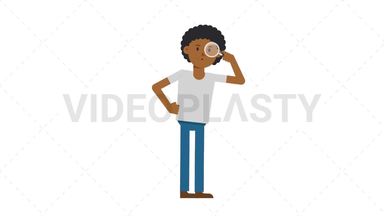 Black Casual Man Searching with a Magnifying Glass Stock Animation