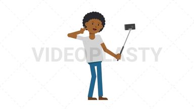 Black Casual Man Selfie Stick Stock Animation