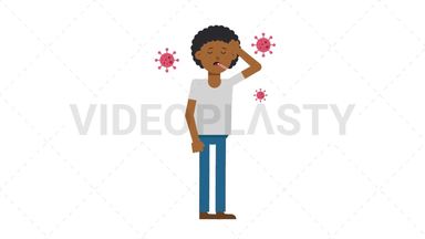 Black Casual Man Sick with Covid Stock Animation