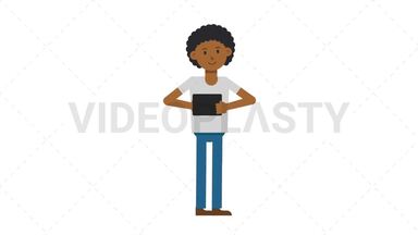 Black Casual Man Using Tablet Happy Stock Animation