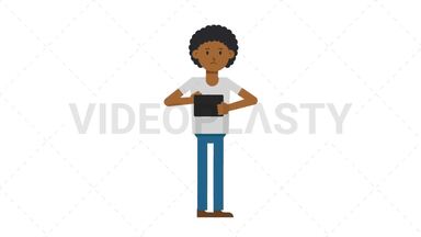 Black Casual Man Using Tablet Sad Stock Animation