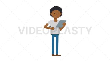 Black Casual Man Writing on Clipboard Stock Animation