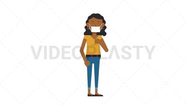Black Casual Woman Coughing Face Mask Stock Animation